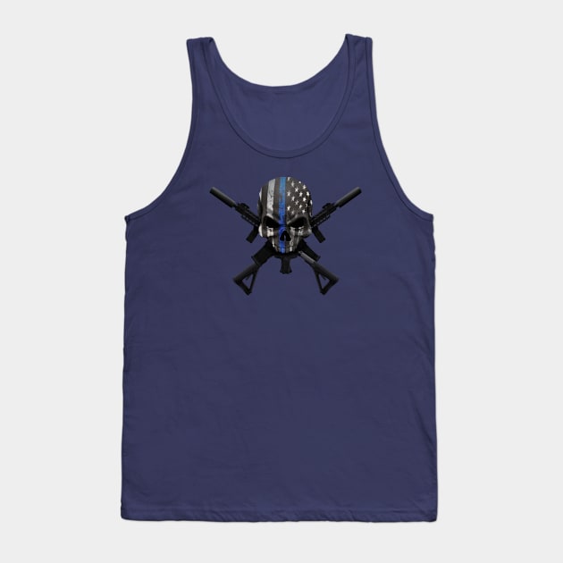 Blue line skull Tank Top by 752 Designs